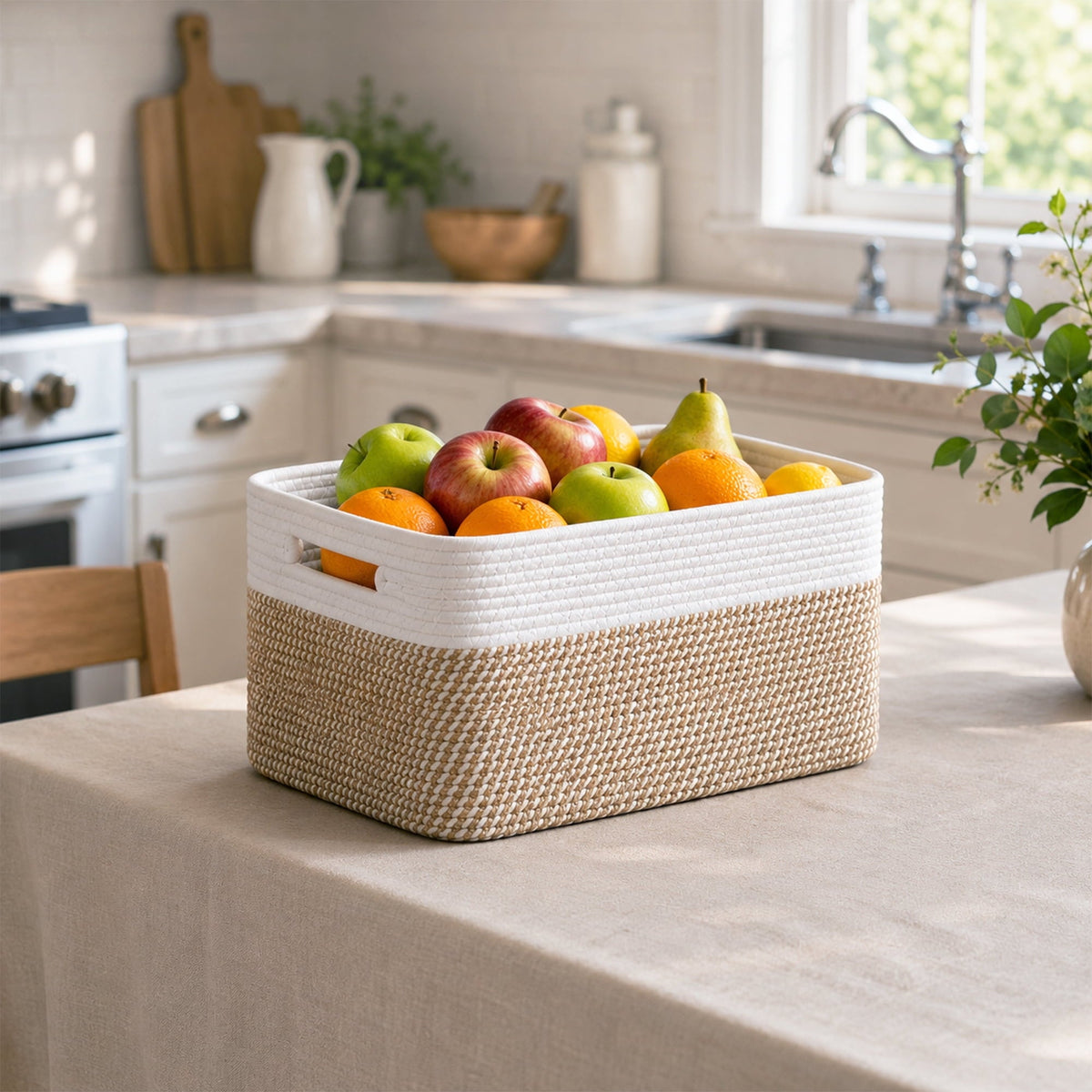 Cotton Rope Storage Baskets, Rectangular, 3 Pack