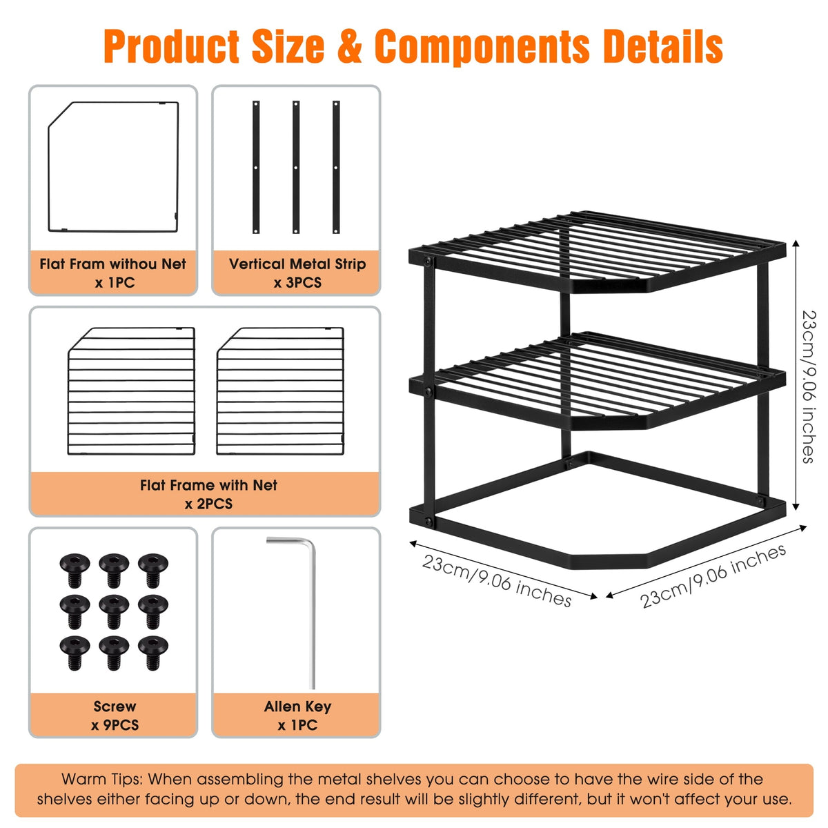 3-Tier Plate Rack for Cabinets, Black