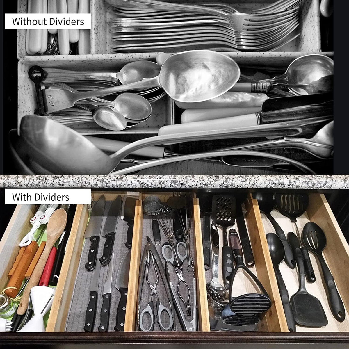 Spring-Loaded Bamboo Drawer Dividers, 4 Pack