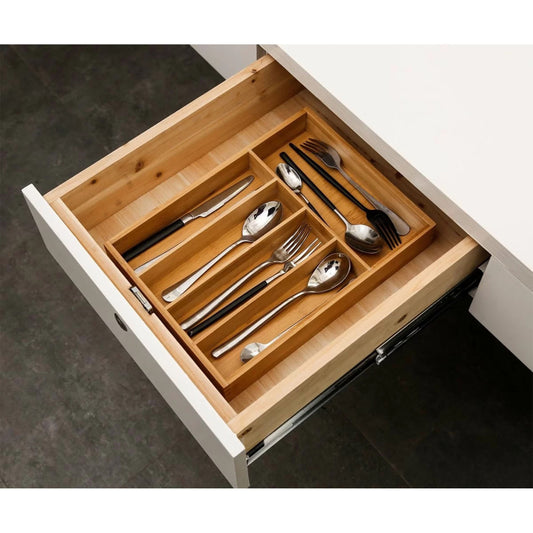 Bamboo Cutlery Tray, 5 Compartments, 14 x 10 in