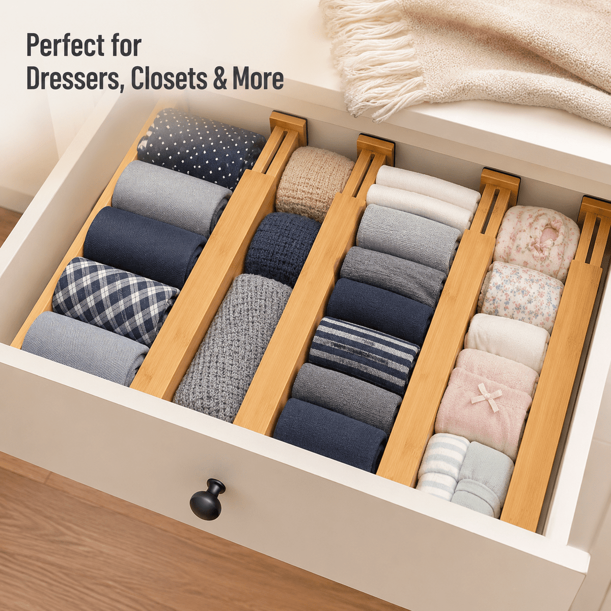 Moso Bamboo Drawer Dividers, Expandable 16.6-21.8 in, 6 Pack