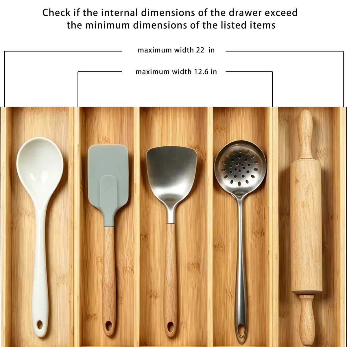 Expandable Bamboo Drawer Organizer, 5 Slots