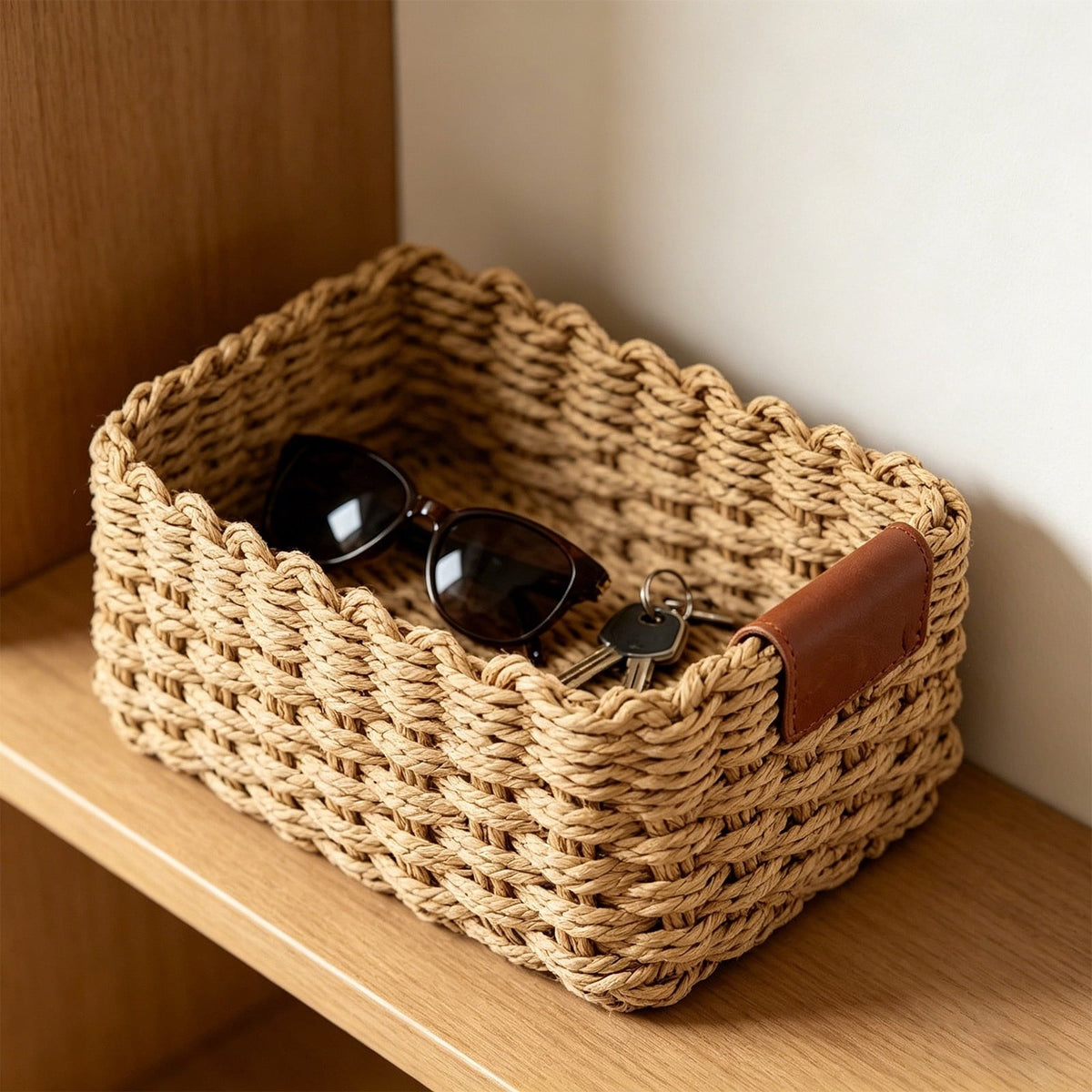 Woven Paper Wicker Basket with Carry Handle