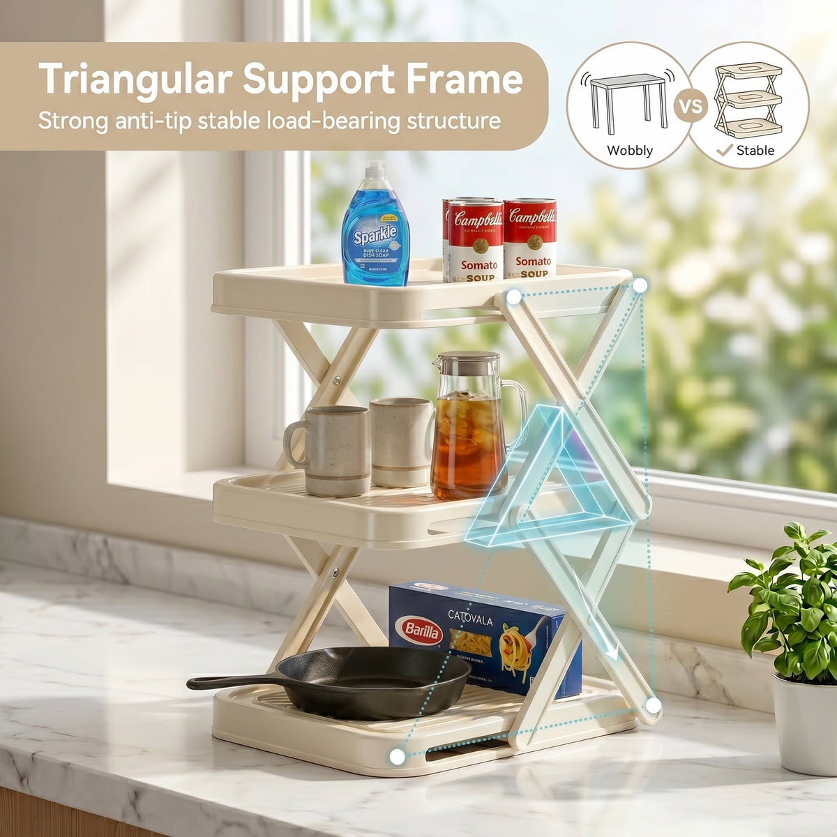 Foldable 3-Tier Corner Plate Rack, White