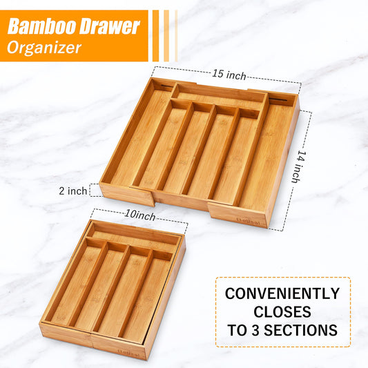 Expandable Bamboo Utensil Tray, 5-7 Compartments