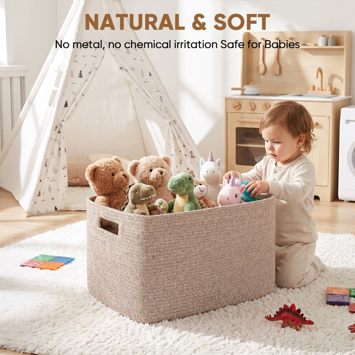 Large Cotton Rope Laundry Basket, Rectangular
