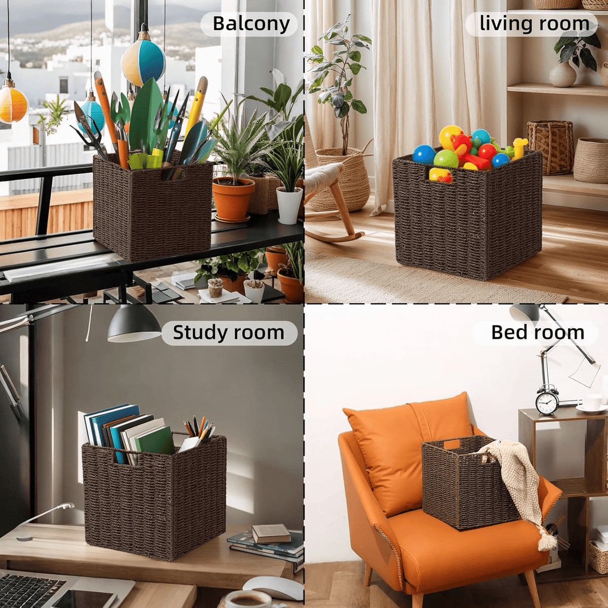 Foldable Paper Rope Cube Baskets, 12 in, 2 Pack