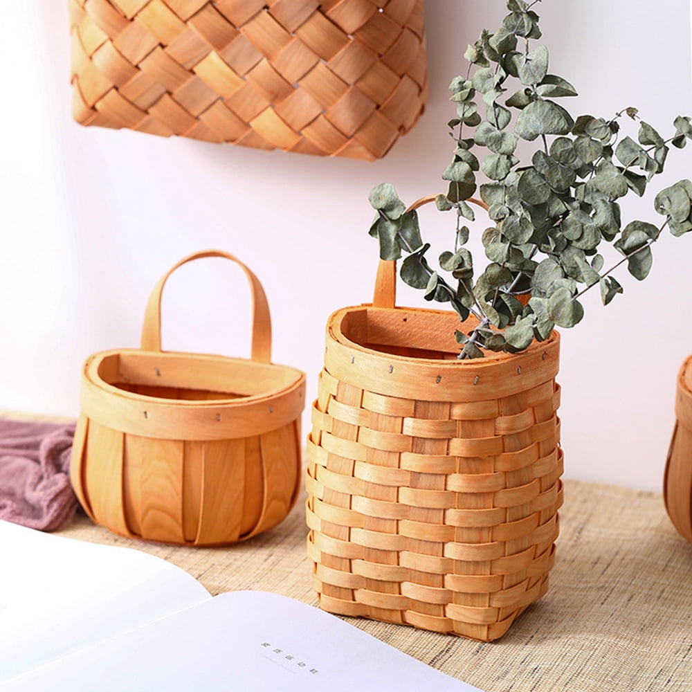 Wall-Hanging Woven Bamboo Basket