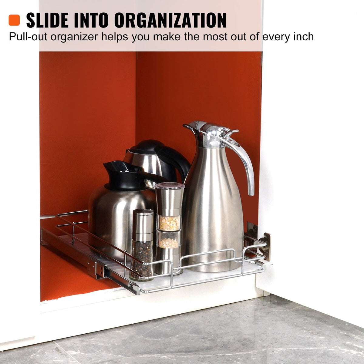 Slide-Out Steel Pantry Shelf, 12.5 x 21 in