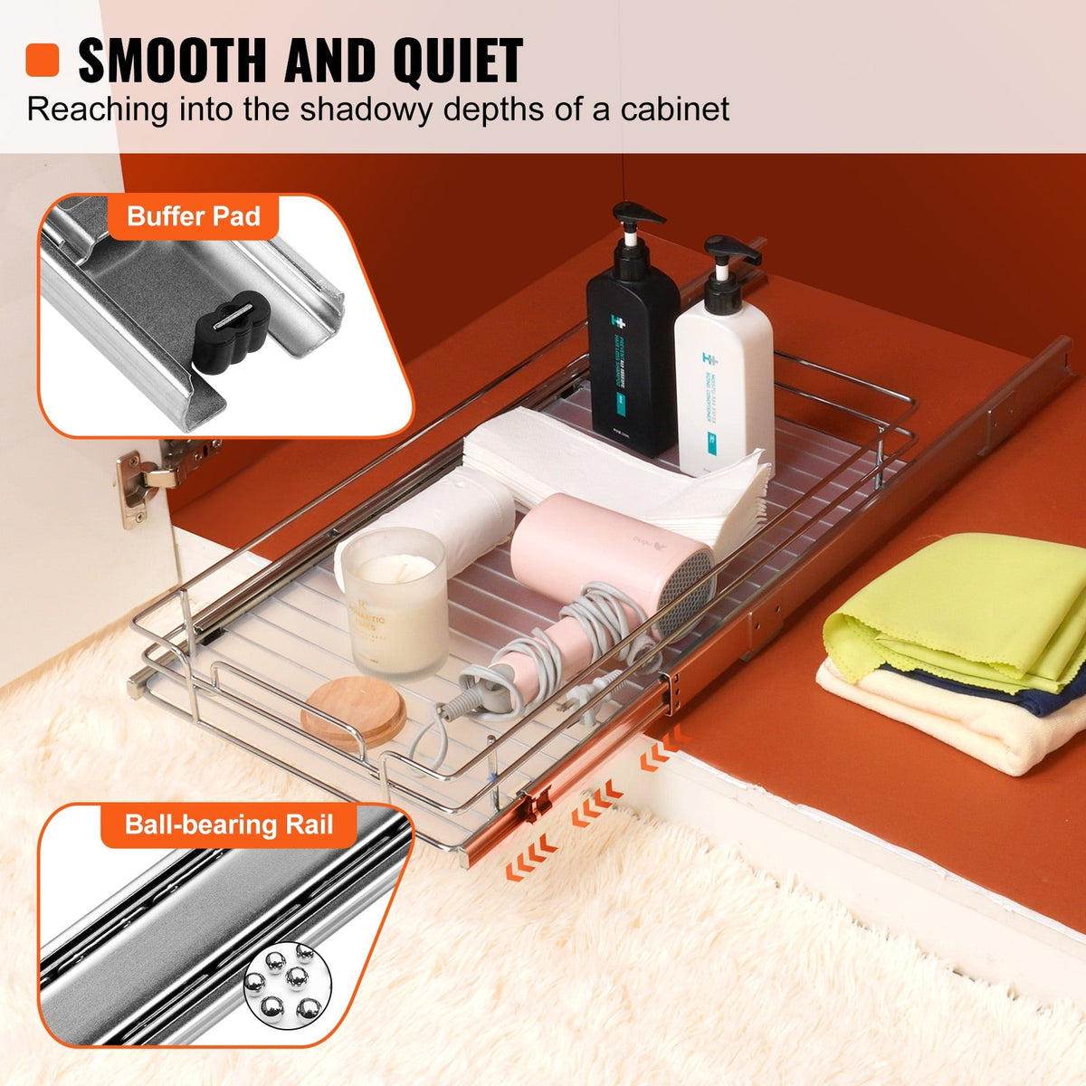 Slide-Out Steel Pantry Shelf, 12.5 x 21 in