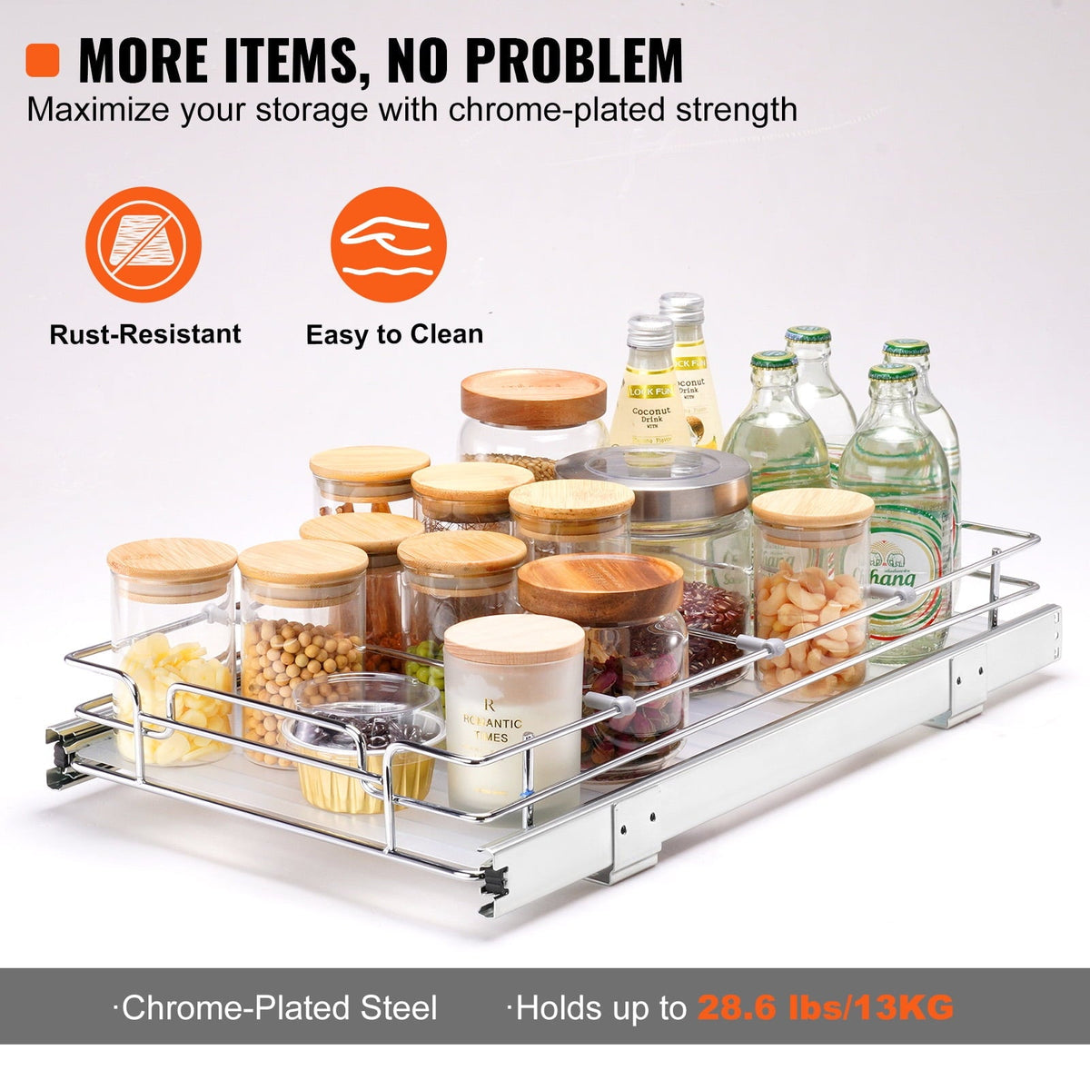 Slide-Out Steel Pantry Shelf, 12.5 x 21 in