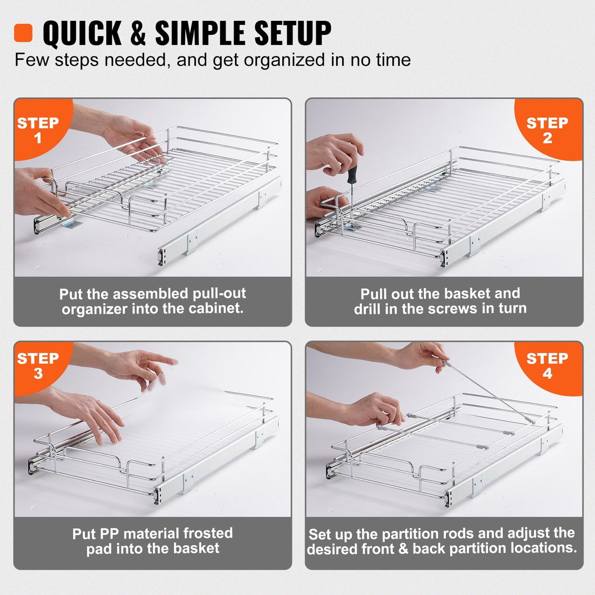 Slide-Out Steel Pantry Shelf, 12.5 x 21 in