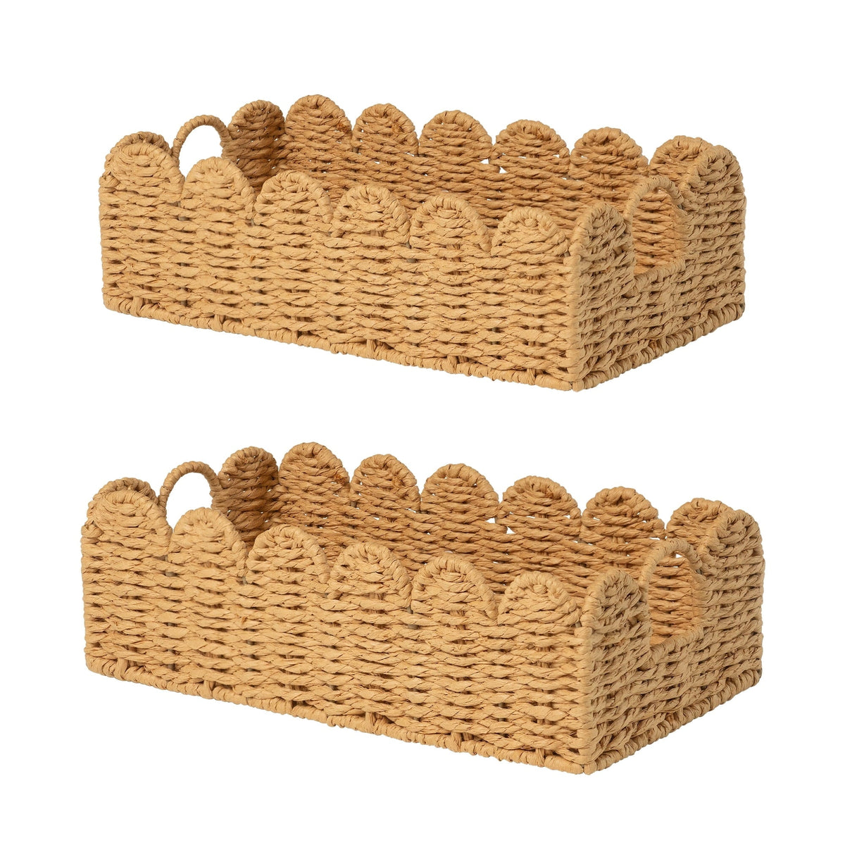 Scalloped Wicker Baskets with Handles, 2 Pack