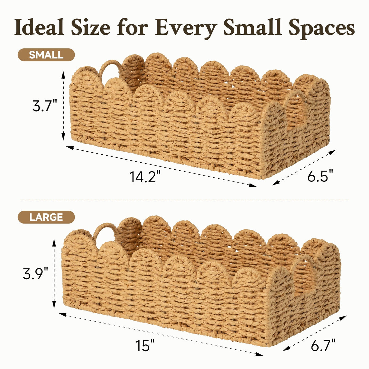Scalloped Wicker Baskets with Handles, 2 Pack