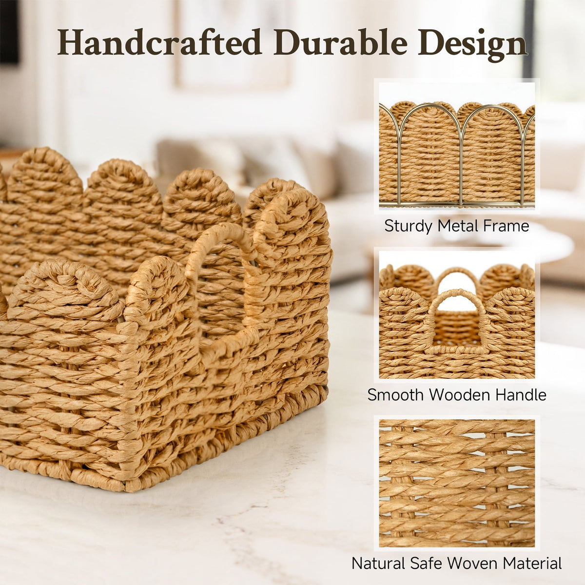 Scalloped Wicker Baskets with Handles, 2 Pack