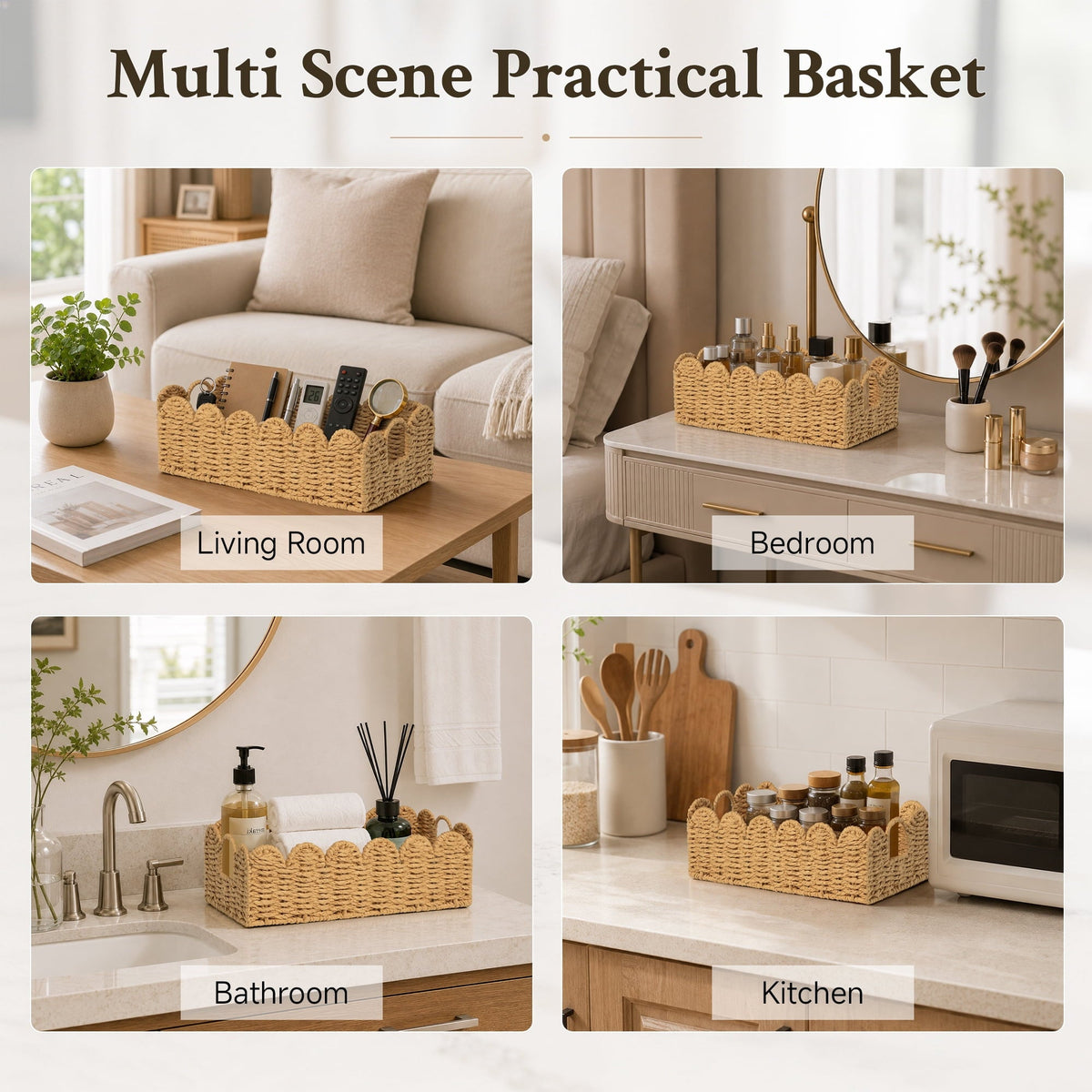 Scalloped Wicker Baskets with Handles, 2 Pack