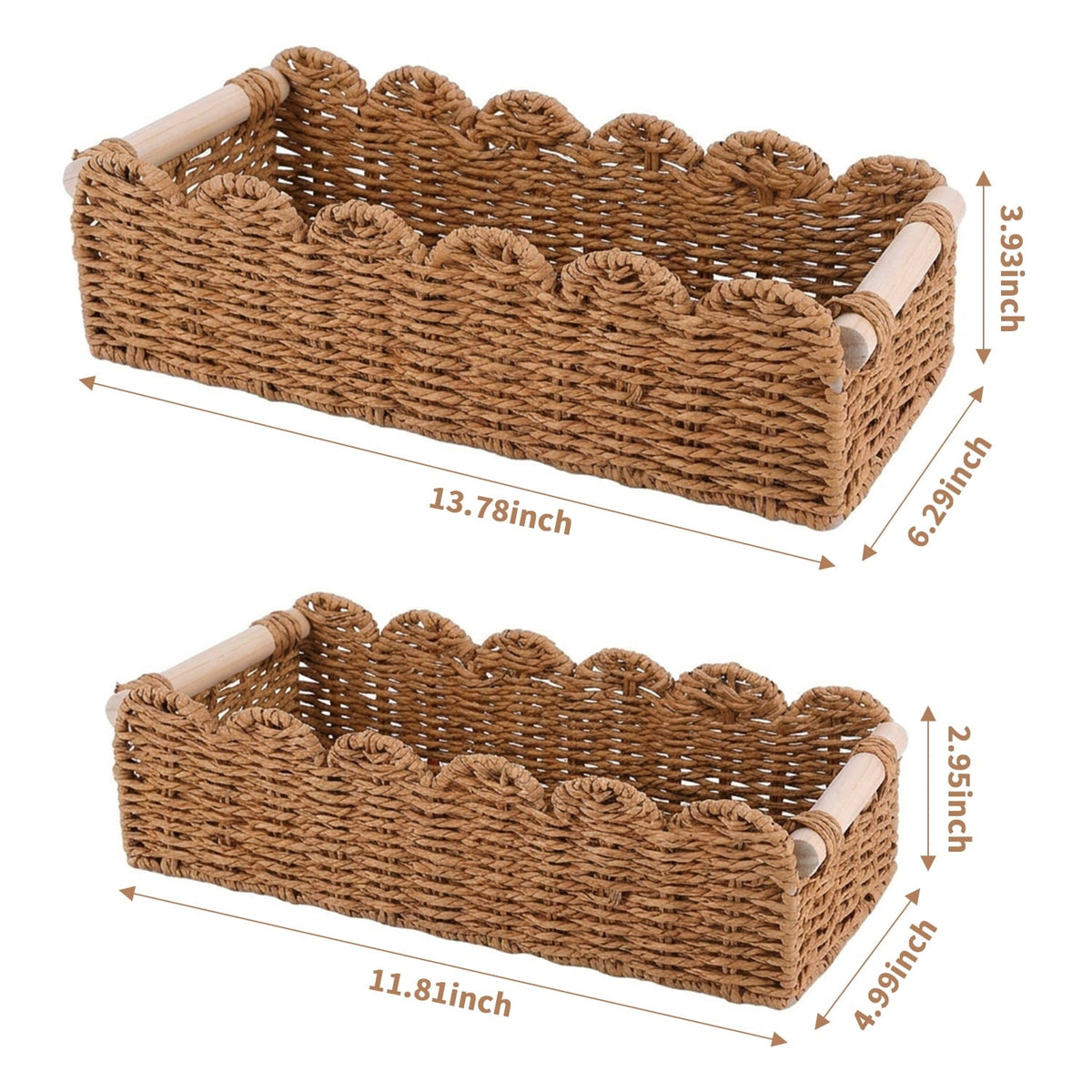 Wicker Baskets with Wood Handles, Rectangular, 2 Pack
