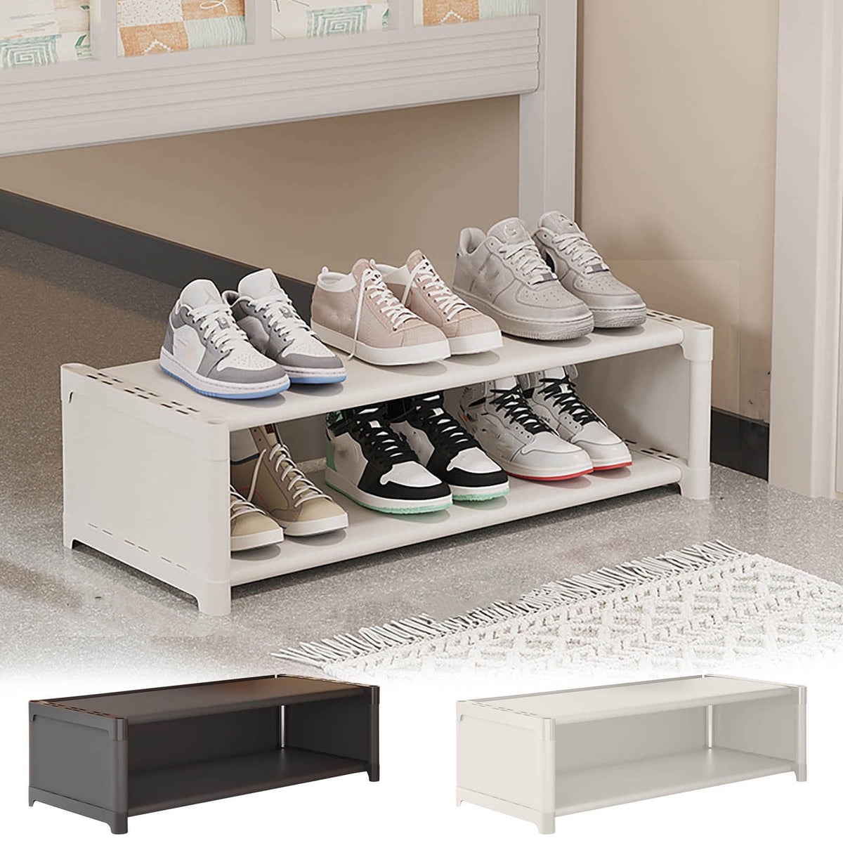 2-Tier Wide Shoe Rack, Stackable, Holds 18 Pairs