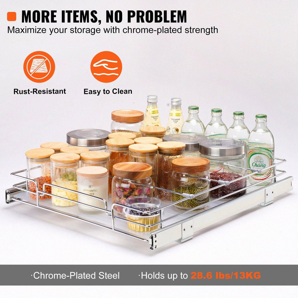 Slide-Out Steel Pantry Shelf, 20 x 21 in