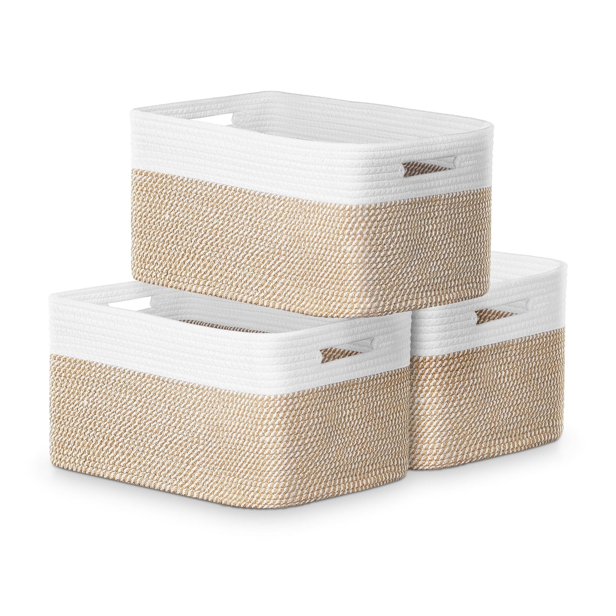 Cotton Rope Storage Baskets, Rectangular, 3 Pack