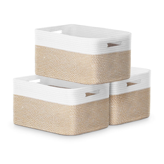 Cotton Rope Storage Baskets, Rectangular, 3 Pack