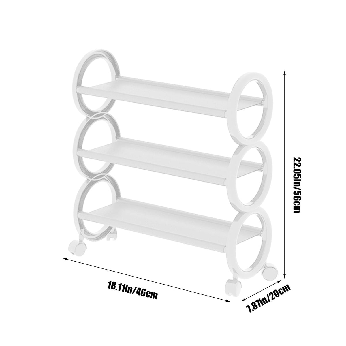 3-Tier Rolling Shoe Rack, White