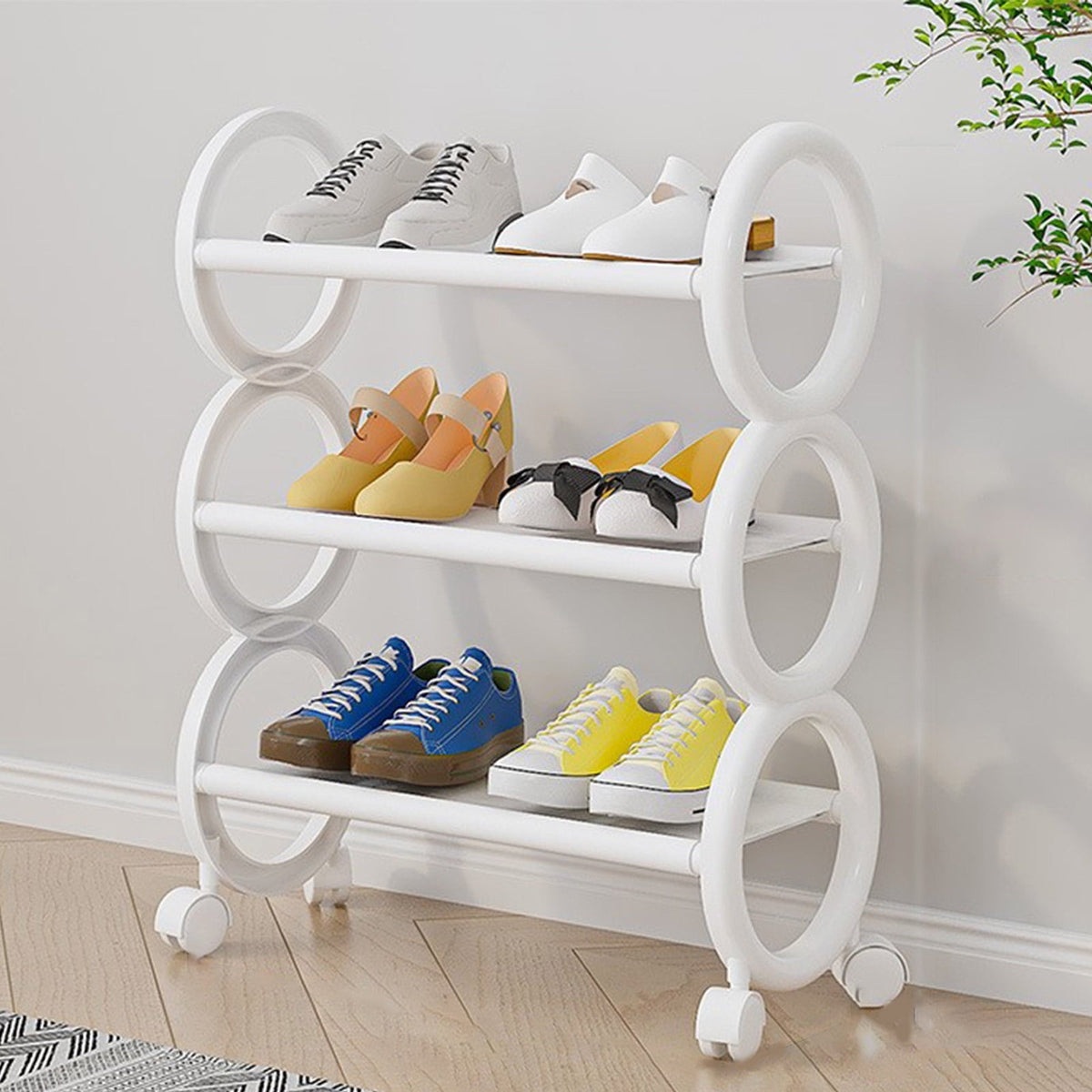 3-Tier Rolling Shoe Rack, White