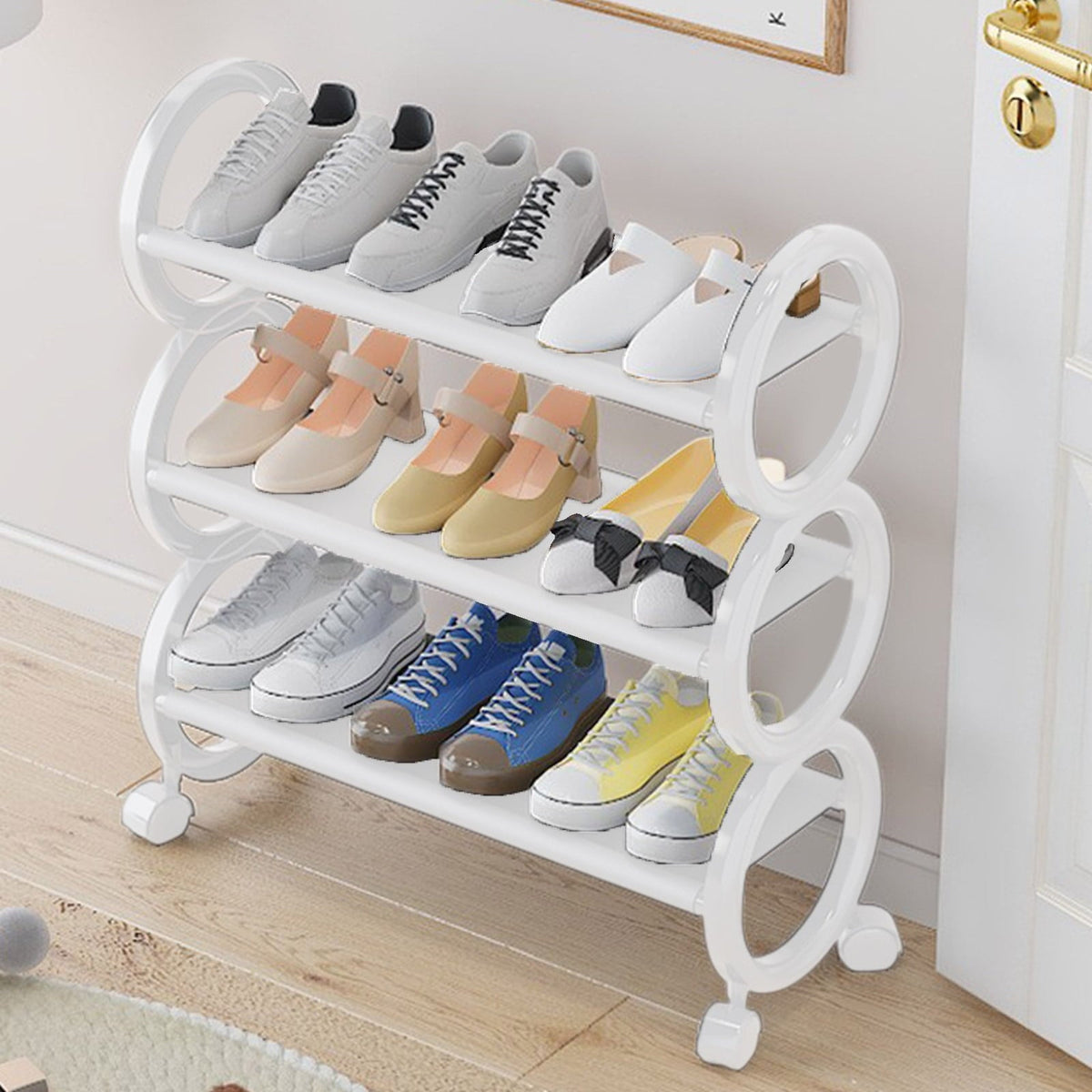 3-Tier Rolling Shoe Rack, White