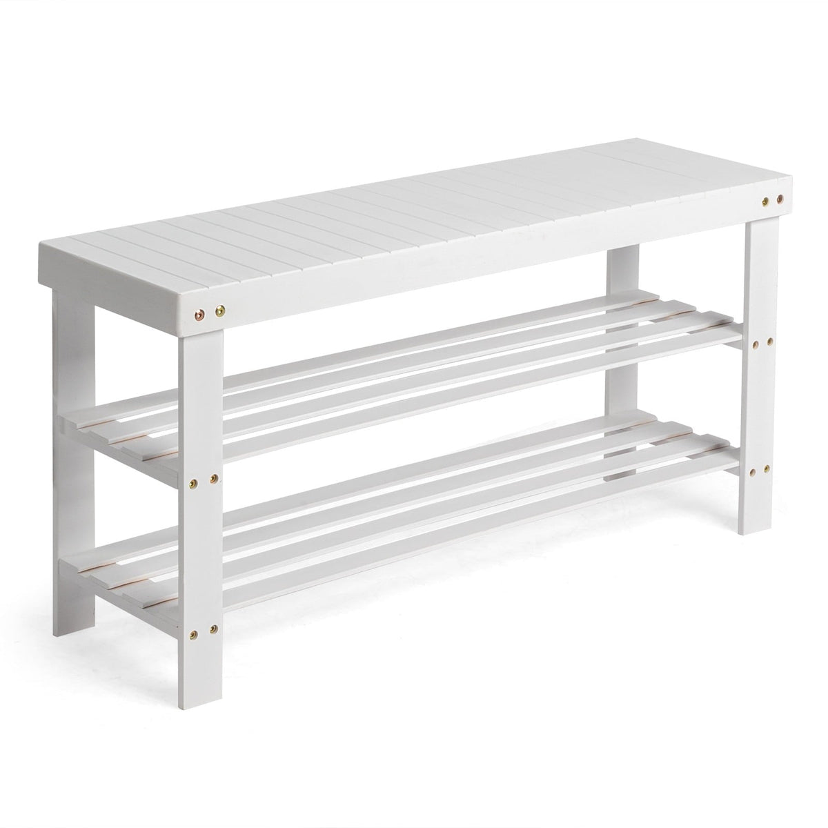 Bamboo Shoe Bench, 3-Tier, 35 in, White