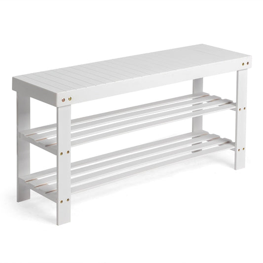 Bamboo Shoe Bench, 3-Tier, 35 in, White