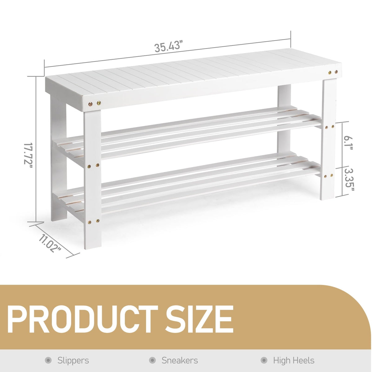 Bamboo Shoe Bench, 3-Tier, 35 in, White
