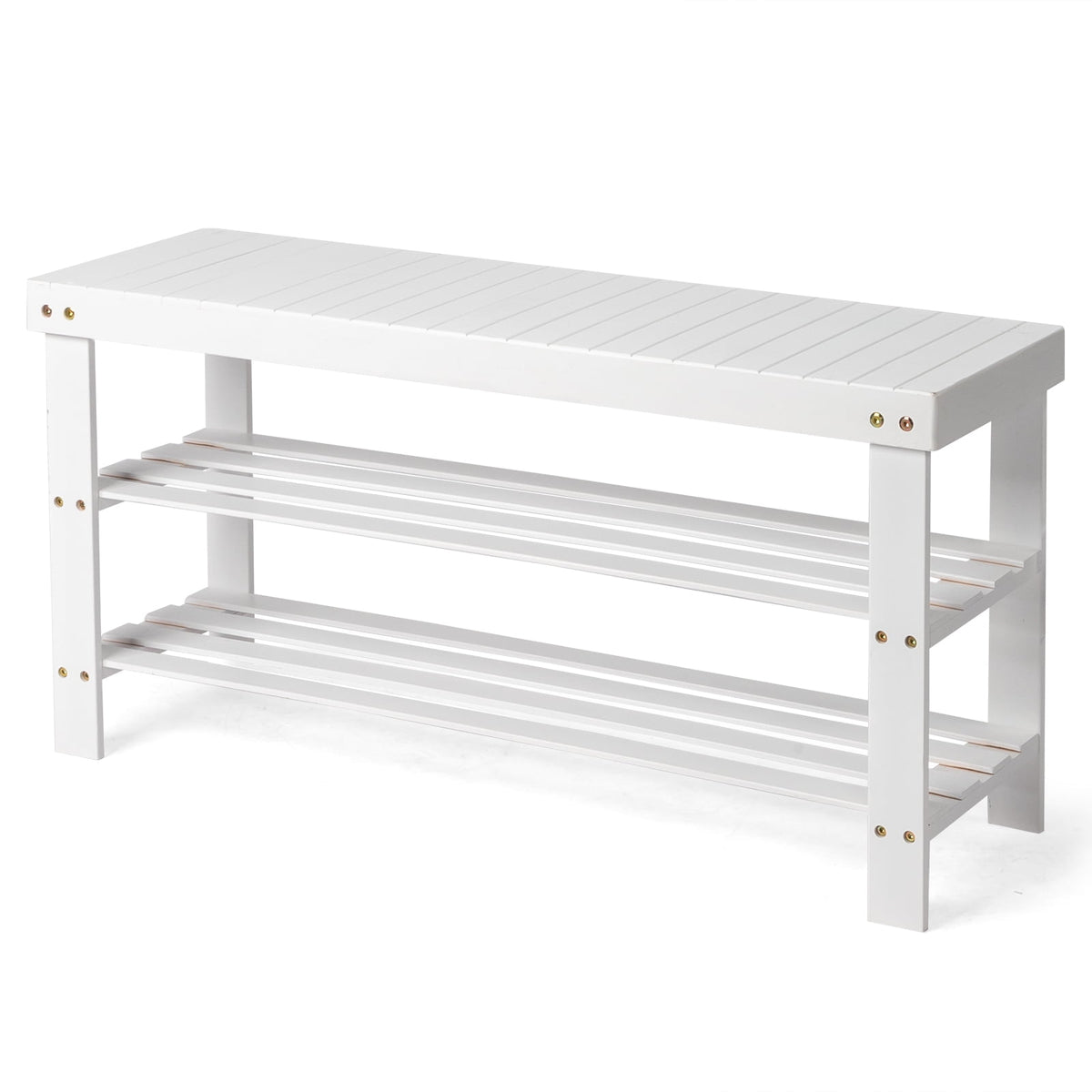 Bamboo Shoe Bench, 3-Tier, 35 in, White