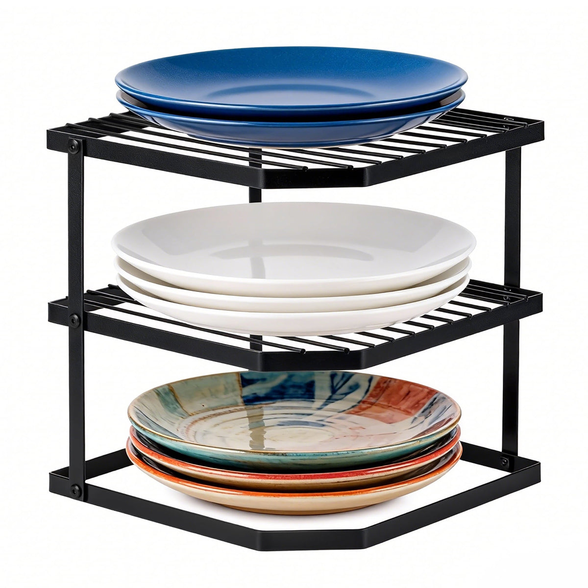 3-Tier Plate Rack for Cabinets, Black