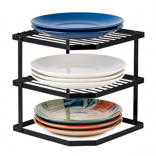 3-Tier Plate Rack for Cabinets, Black