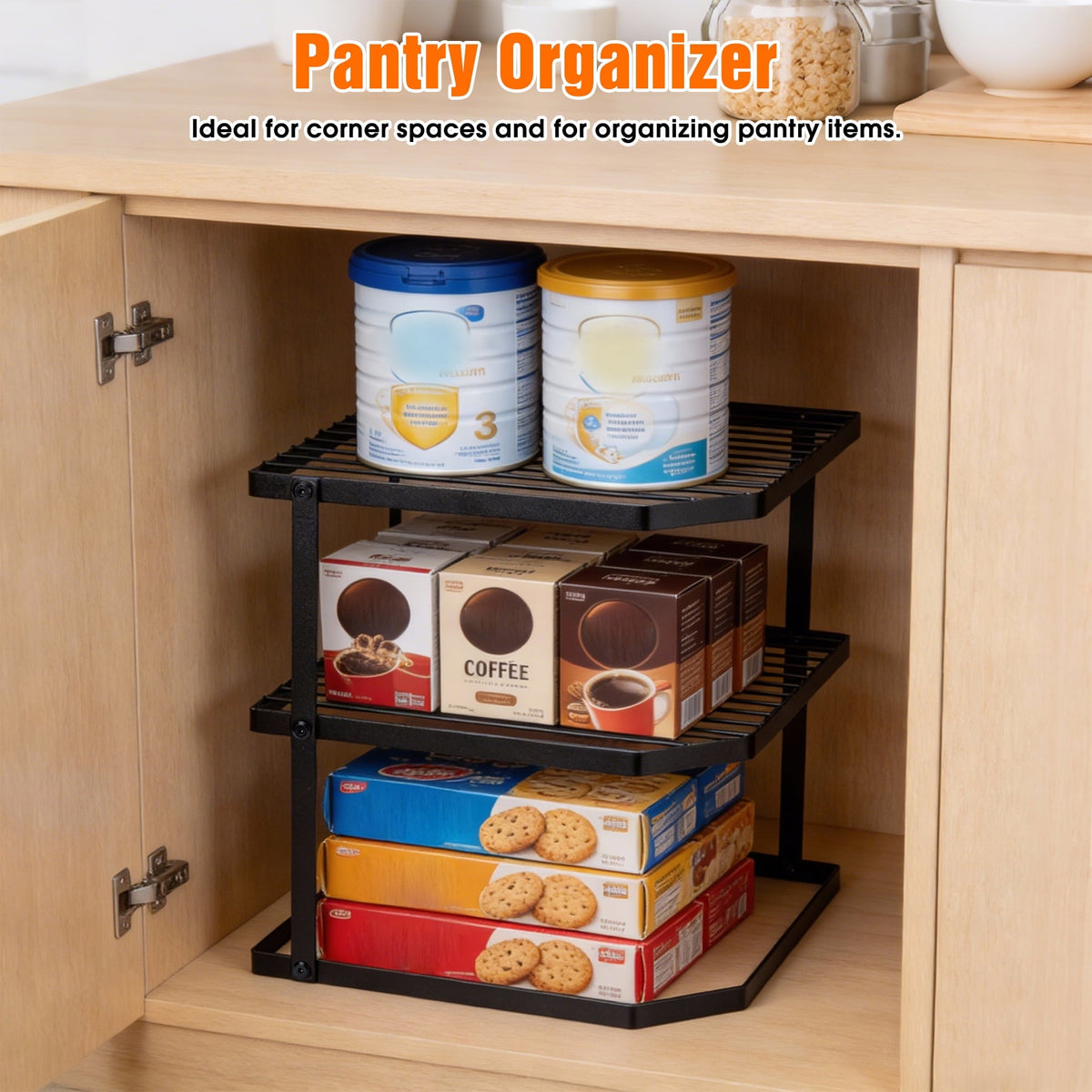 3-Tier Plate Rack for Cabinets, Black