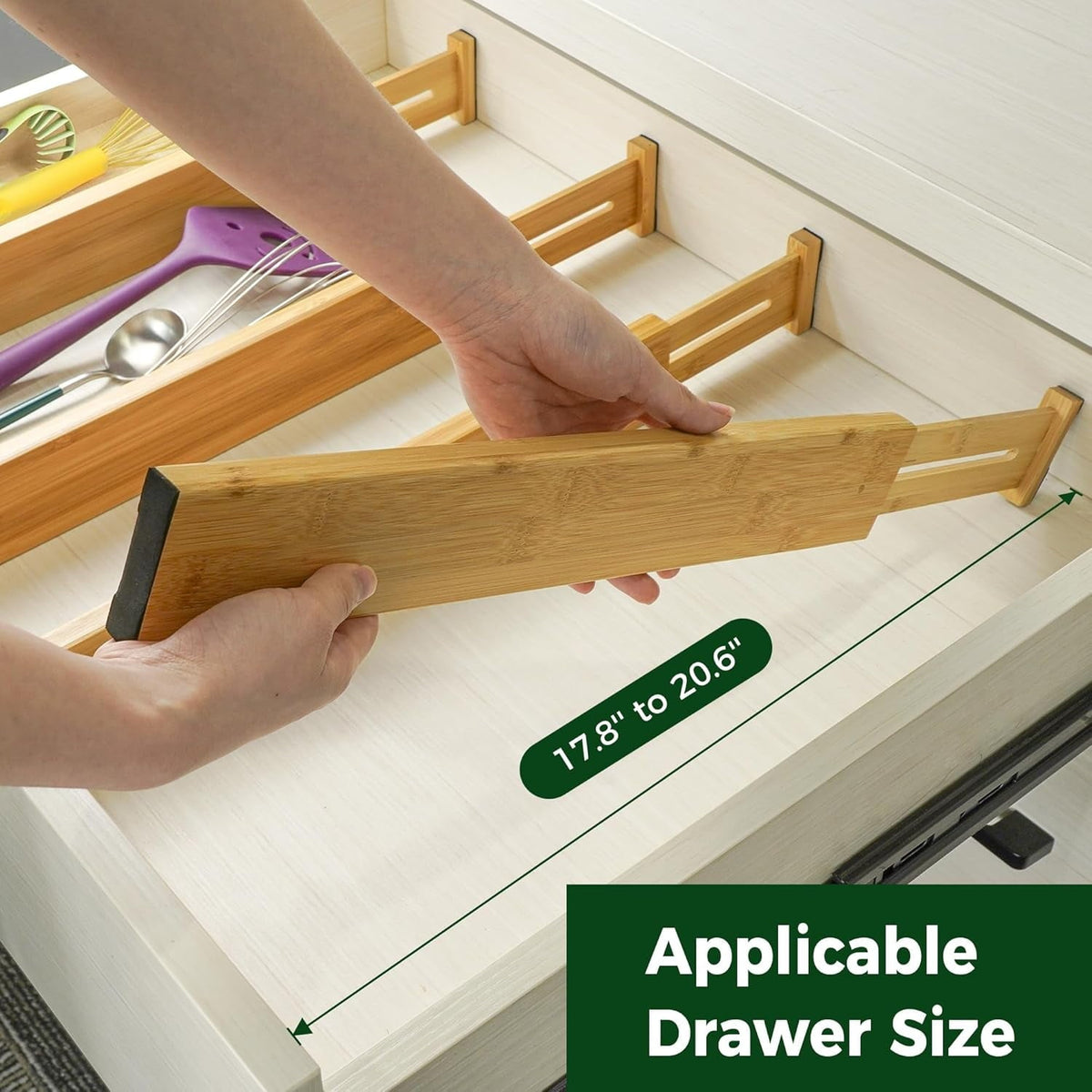 Spring-Loaded Bamboo Drawer Dividers, 4 Pack