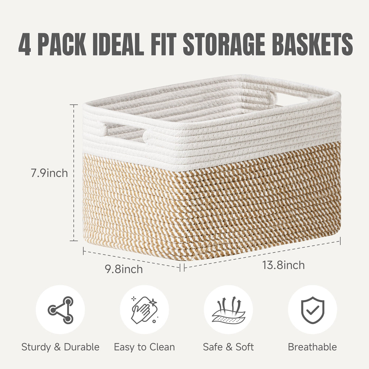 Cotton Rope Storage Baskets, 13 x 10 in, 4 Pack