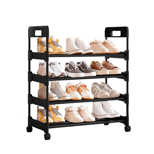 4-Tier Rolling Shoe Rack, Adjustable, Black