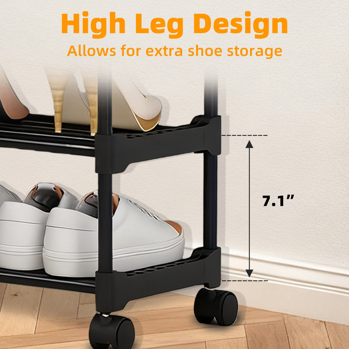 4-Tier Rolling Shoe Rack, Adjustable, Black