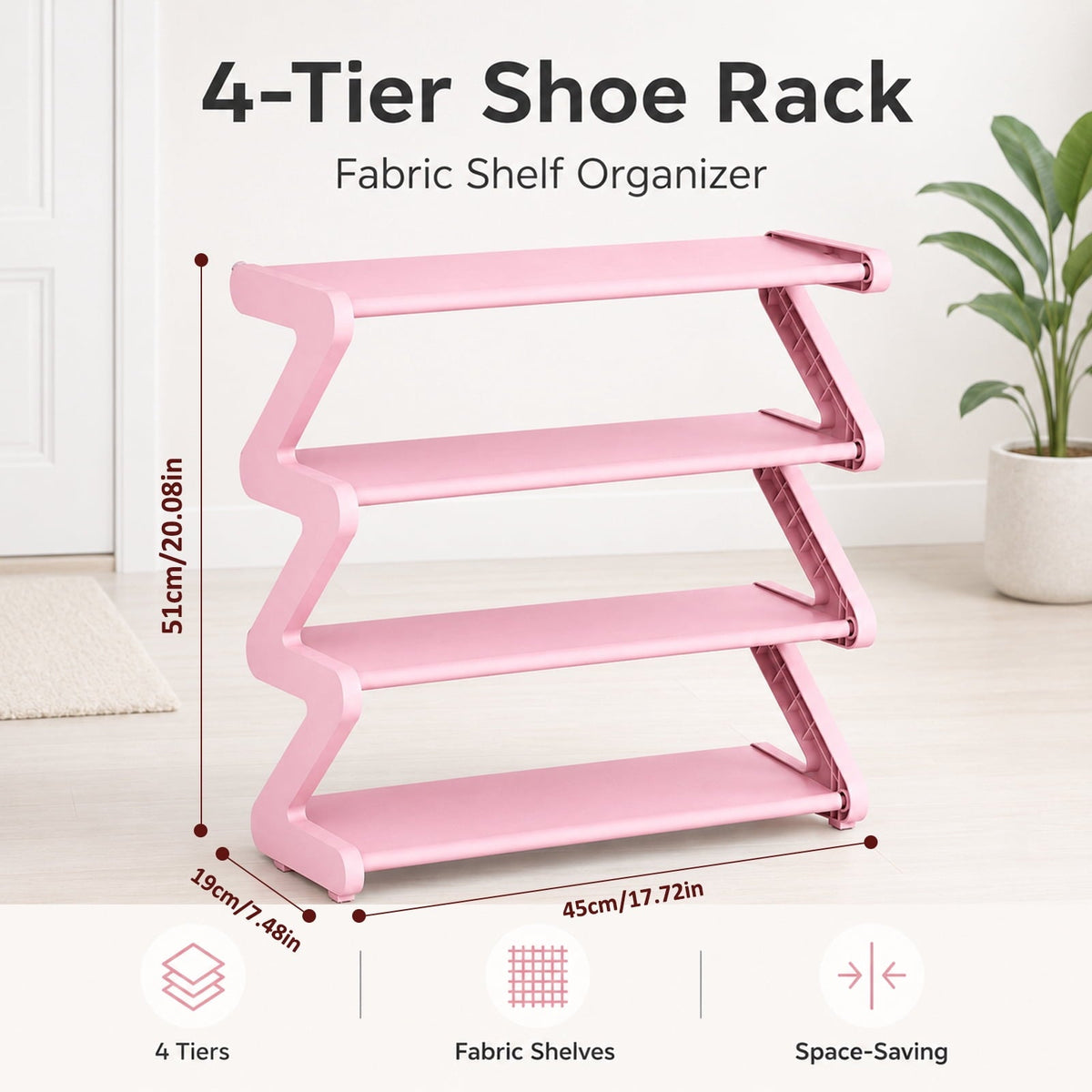 4-Tier Shoe Rack, Pink