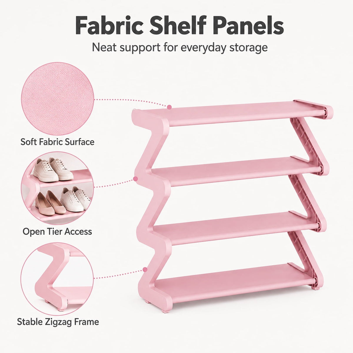 4-Tier Shoe Rack, Pink