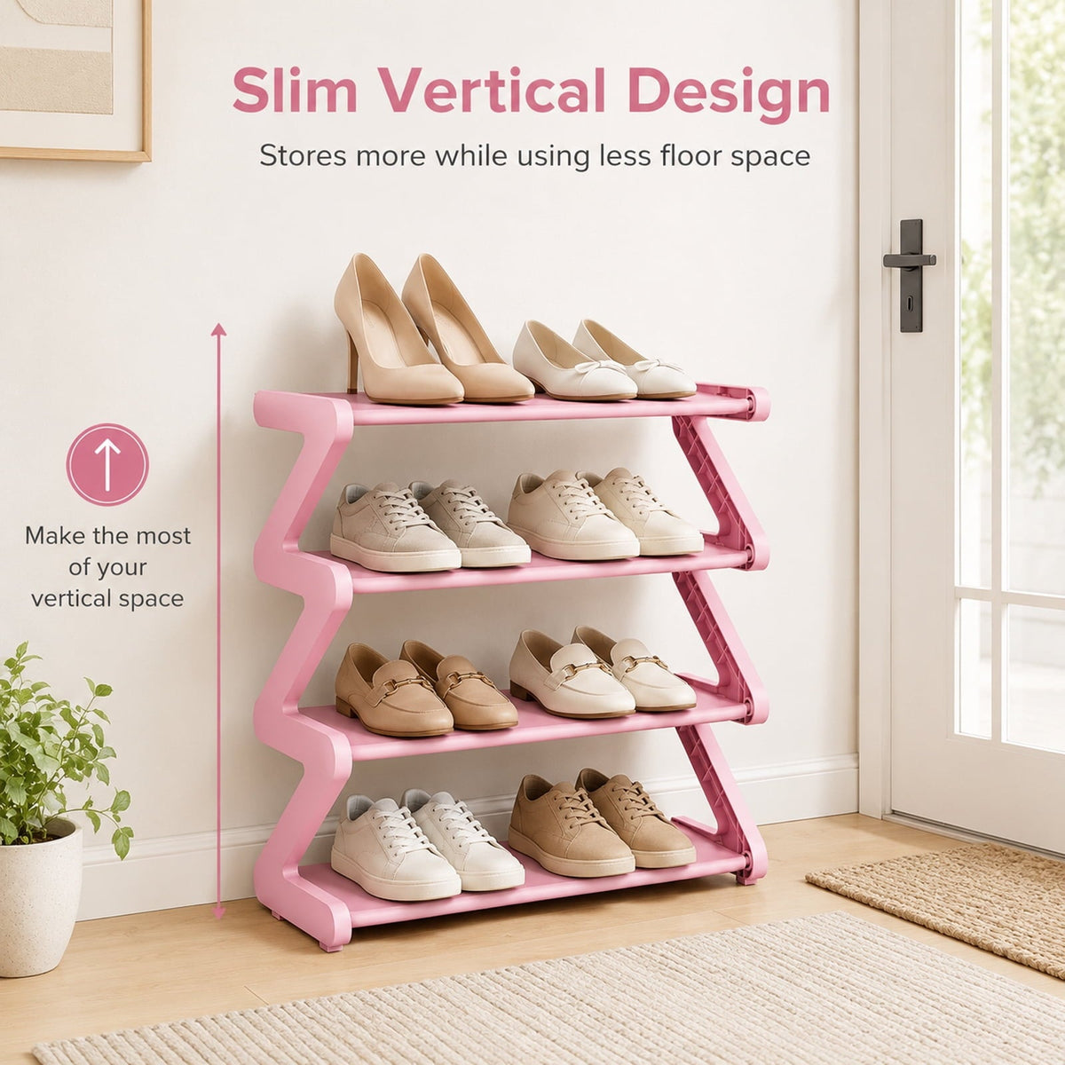 4-Tier Shoe Rack, Pink