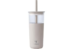 REDUCE Aspen 20 oz Vacuum Insulated Glass Tumbler with Lid & Extra Wide Straw - Keeps Drinks Cold for 12 Hrs - Ideal for Iced