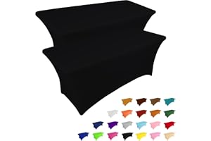 IVAPUPU 2 Pack 6FT Table Cloth for Rectangular Fitted Events Stretch Black Table Covers Washable Spandex Tablecloth Protector