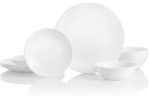 Corelle Vitrelle 18-Piece Service for 6 Dinnerware Set Triple Layer Glass and Chip Resistant, Lightweight Round Plates and Bo