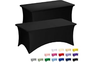 Fixwal Black Table Cloth 2 Pack 6FT for Rectangular Table Spandex Fitted Table Covers Washable Stretch for Soccer Party, Trad