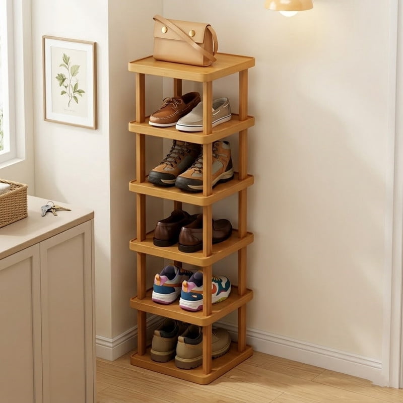 6-Tier Vertical Bamboo Shoe Rack, Narrow