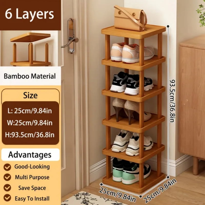 6-Tier Vertical Bamboo Shoe Rack, Narrow