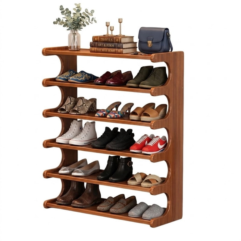 6-Tier Narrow Wooden Shelf Tower