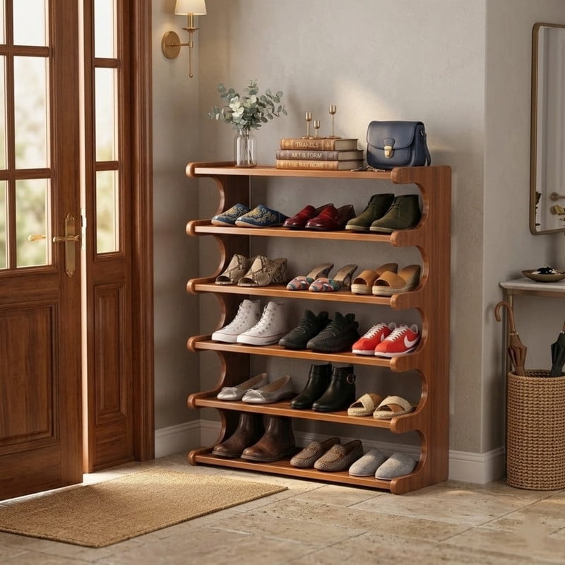 6-Tier Narrow Wooden Shelf Tower